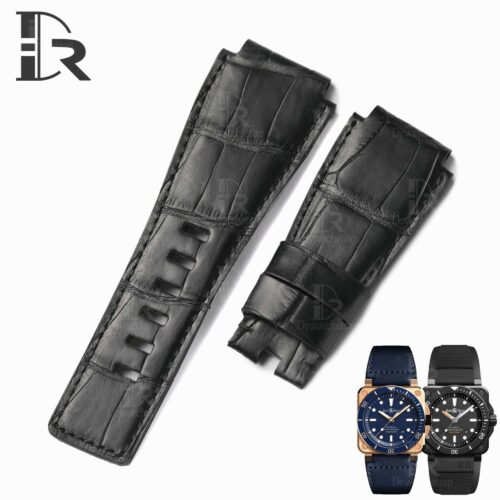 Custom soft and pliable genuine alligator black leather watch straps online for Bell & Ross