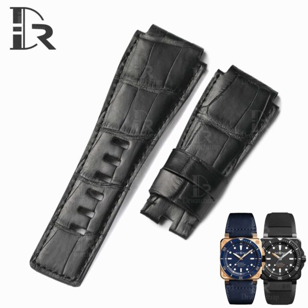 Custom soft and pliable genuine alligator black leather watch straps online for Bell & Ross
