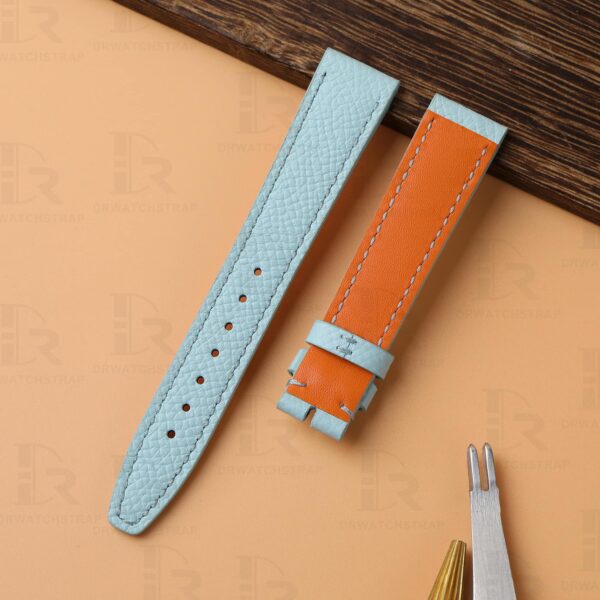 Custom Epsom Tiffany Blue leather watch strap replacement for Portofino / Portuguese / Big Pilot’s watches from DR Watchstrap Premium Epsom leather and water-resistant calfskin linning buttom