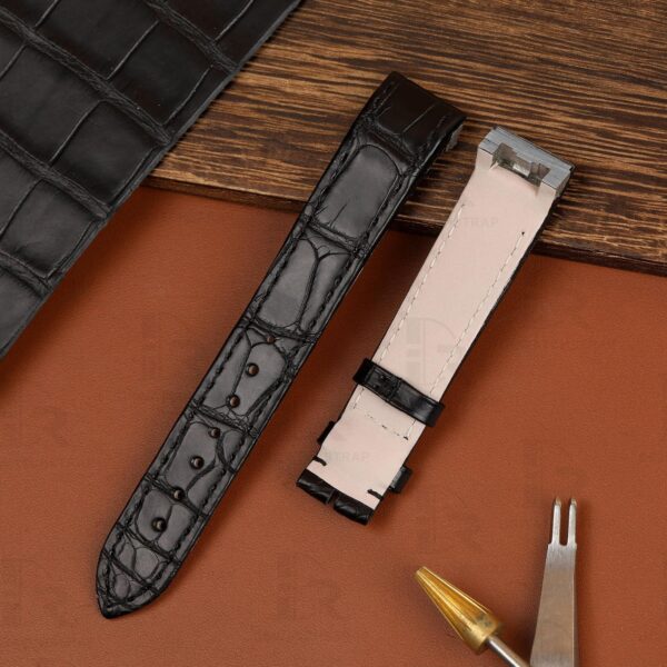 Custom Black genuine alligator leather watch strap and watch band replacement for Jaeger Lecoultre JLC Reverso Squadra Lady Duetto luxury watch