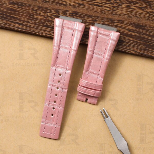Custom replacement alligator Pearl Pink leather watch strap for Bvlgari Ergon luxury watc