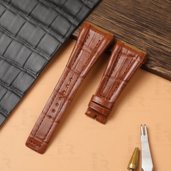Genuine alligator brown leather straps for Bvlgari Ergon