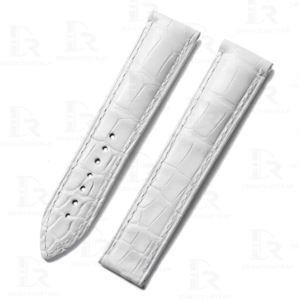 Custom white alligator leather watch band for Omega Speedmaster strap