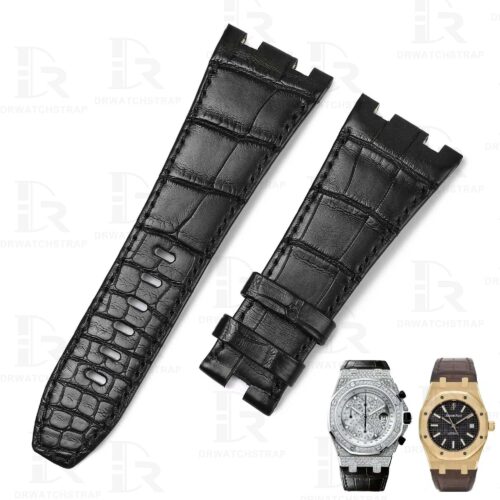 Buy custom Audemars Piguet GMT Perpetual Calendar Black leather watch straps 23mm 26mm 28mm 30mm handmade for sale