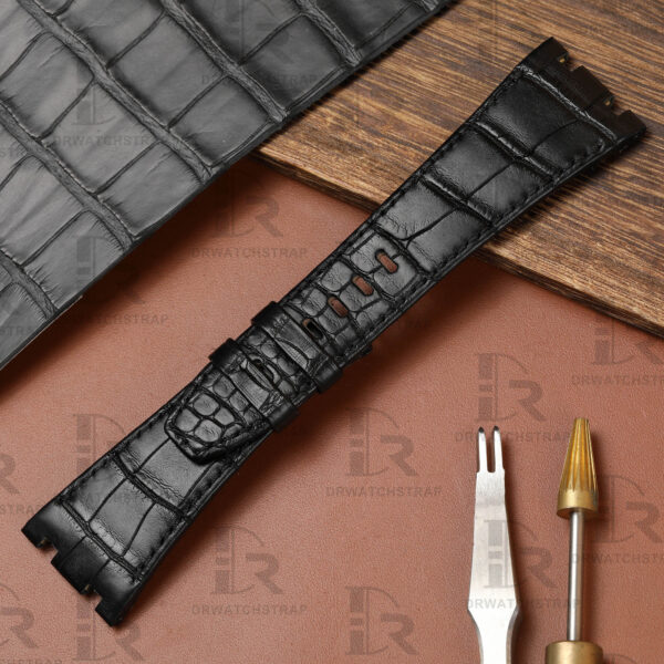 Buy custom Audemars Piguet GMT Perpetual Calendar Black leather watchbands 23mm 26mm 28mm 30mm handmade for sale