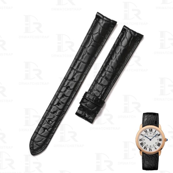 Genuine curved end Black alligator round-scale leather strap for Cartier Ronde Solo