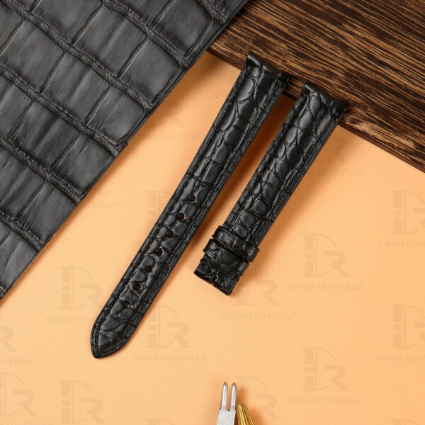 Smooth and Pliable curved end alligator leather watch strap for Cartier Ronde Solo
