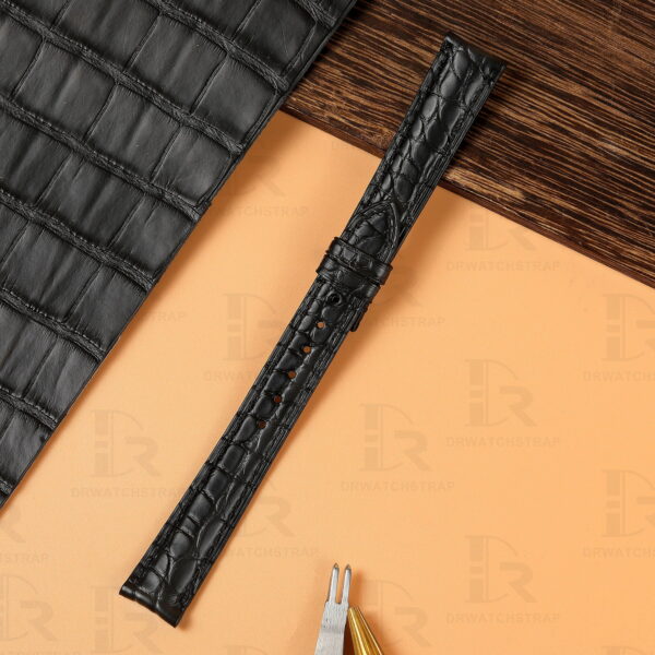 Genuine black leather watch strap for Cartier Ronde Solo
