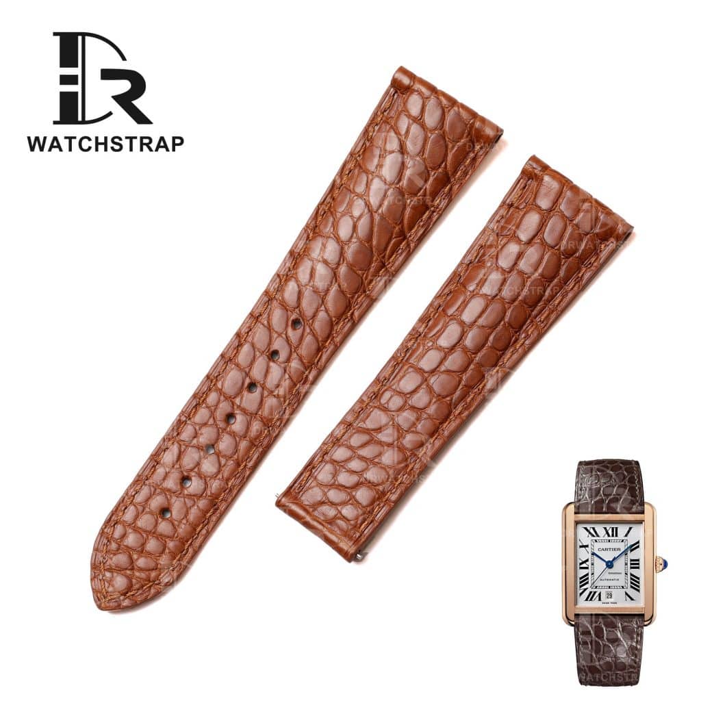 Custom cartier tank must de Cartier Quick Release Brown leather watch band 16mm 17.5mm 18mm 20mm 23mm handmade for sale (1)