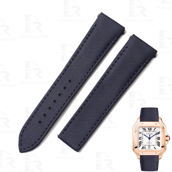 Custom Quickswitch replacement blue Canvas nylon leather watch strap watch band for Cartier Santos Medium 35mm Large 40mm watch