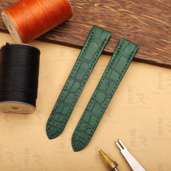 Buy Custom Quickswitch alligator Matte Green leather watch strap replacement for Cartier Santos Dumont medium large watch (2)