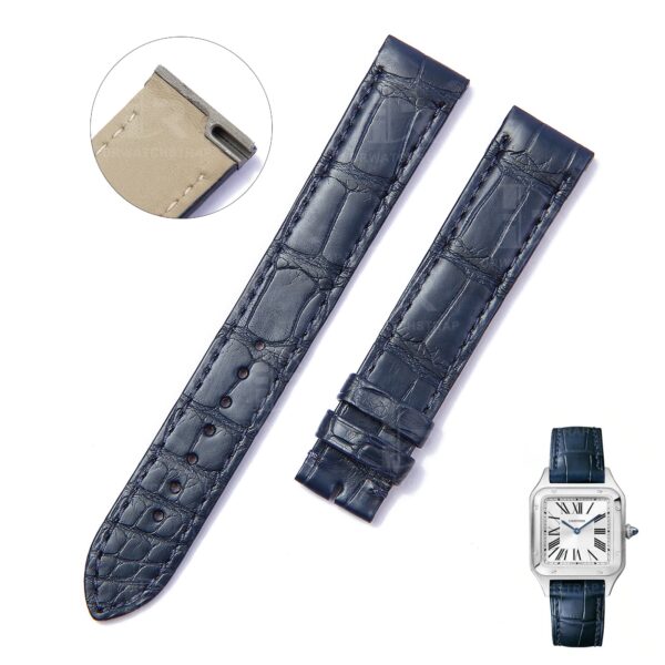 Buy Custom Quickswitch alligator navy blue leather watch strap replacement for Cartier Santos Dumont medium large watch (1)