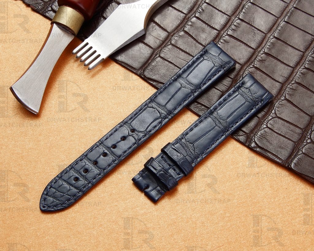 Buy Custom Quickswitch alligator blue leather watch strap replacement for Cartier Santos Dumont medium large watch (3)