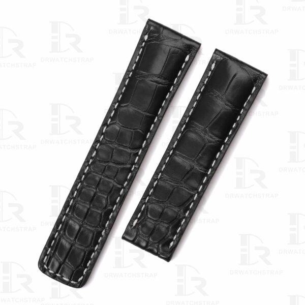 Custom alligator Black leather watch strap 20mm 22mm for Breitling Navitimer straps (2)