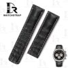 Custom alligator Black leather watch strap 20mm 22mm for Breitling Navitimer watch bands (1)