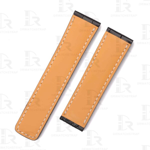 Custom alligator Black leather watch strap 20mm 22mm for Breitling Navitimer watch bands (2)