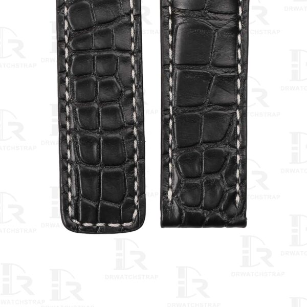 Custom alligator Black leather watch strap 20mm 22mm for Breitling Navitimer watch bands (3)