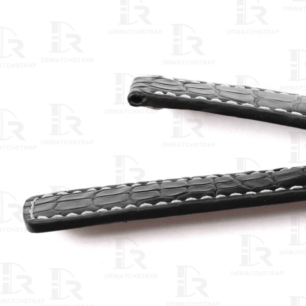 Custom alligator Black leather watch strap 20mm 22mm for Breitling Navitimer watchband (1)