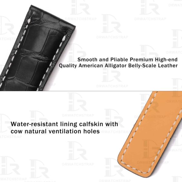 Custom alligator Black leather watch strap 20mm 22mm for Breitling Navitimer watchband (2)