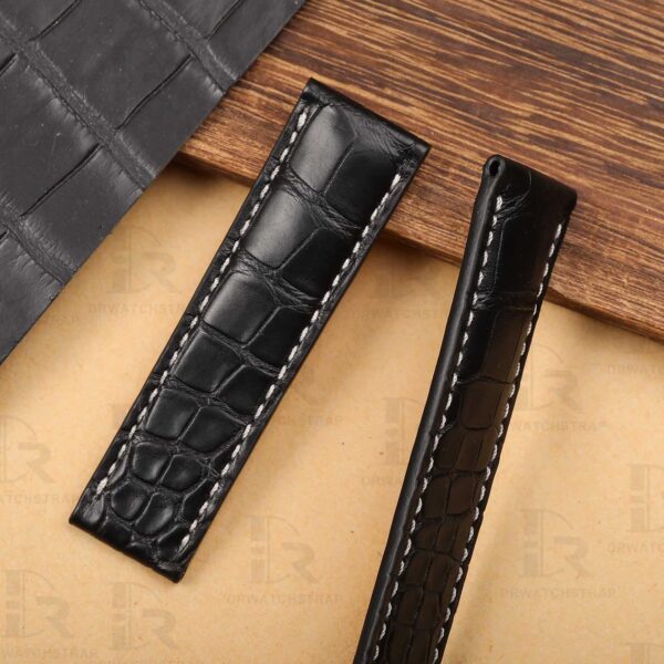 Custom alligator Black leather watch strap 20mm 22mm for Breitling Navitimer watchband (3)