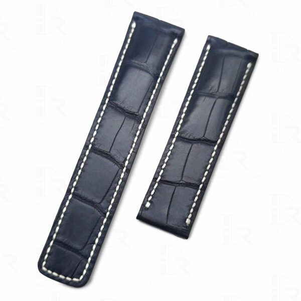 Genuine alligator black leather watch strap replacement 20mm 22mm for Breitling Navitimer Bentley