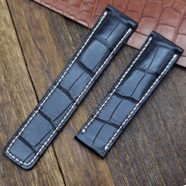 Genuine alligator black leather watch strap replacement 20mm 22mm for Breitling Navitimer Bentley