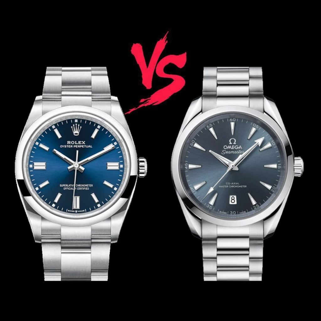 Omega Aqua Terra vs Rolex Oyster Perpetual blue colorful dial