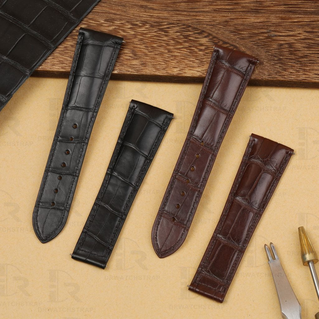 Buy Custom Cartier Tank Must Black leather watch band 23mm handmade for sale