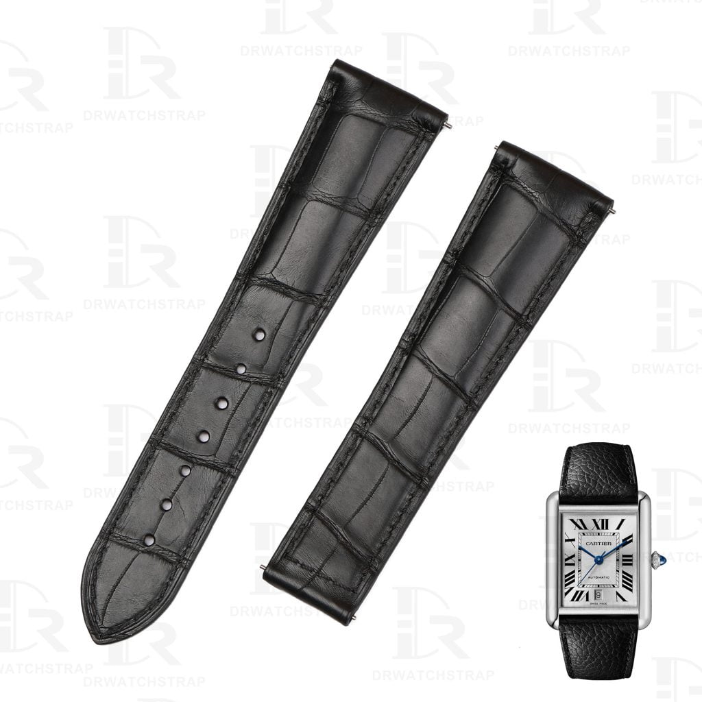 Buy Custom Cartier Tank Must de Cartier quick release Black leather strap 23mm handcrafted for sale (1)