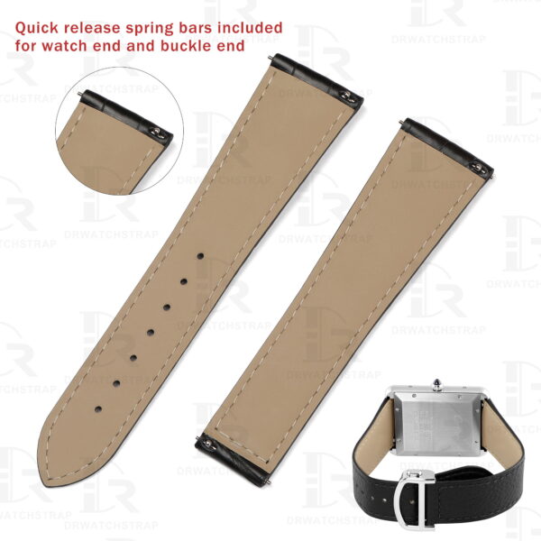 Buy Custom Cartier Tank quick release Black leather strap 23mm handcrafted for sale (2)