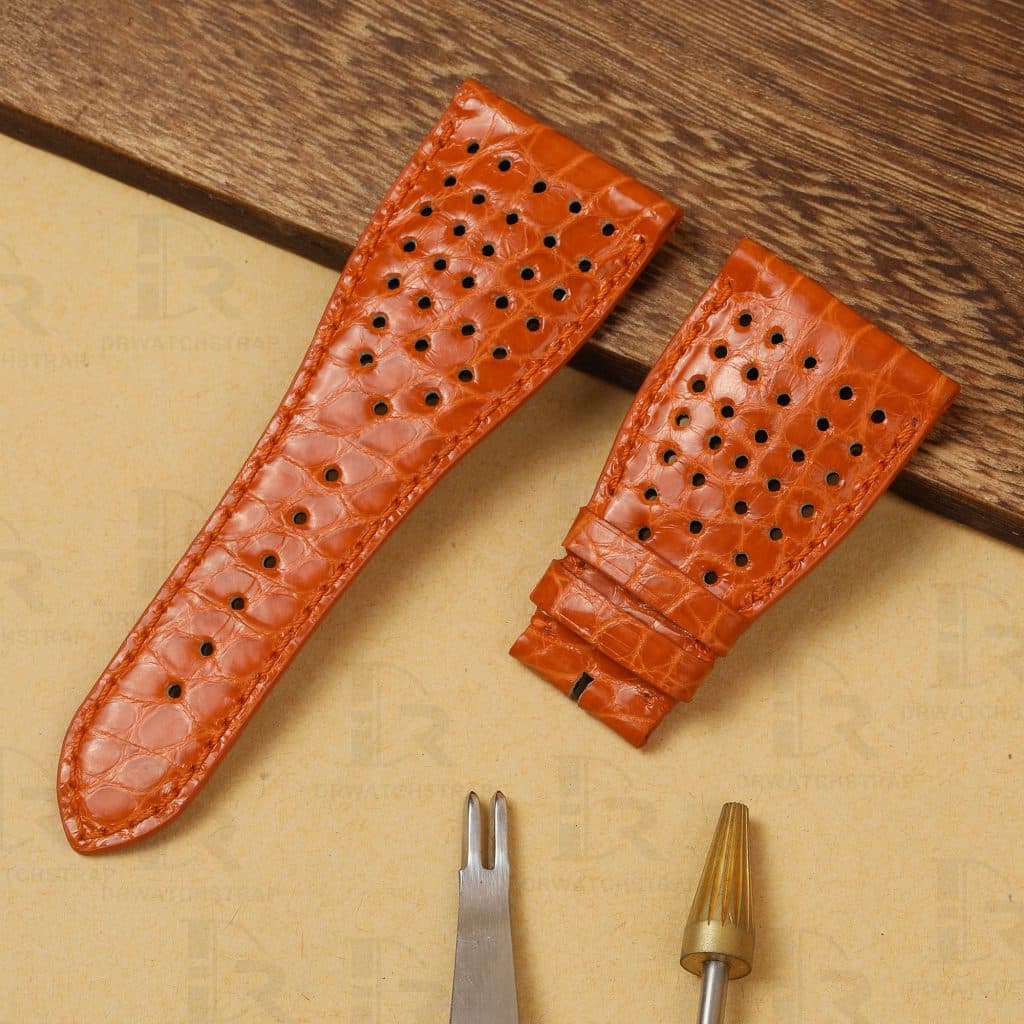 Bey Custom Roger Dubuis Golden Square Orange Leather watch band 30mm handcrafted for sale (1)