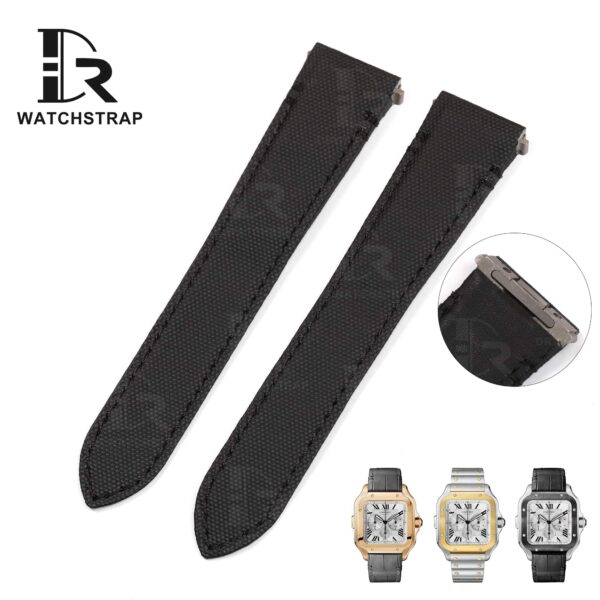 Buy Custom Cartier Santos quickswitch band Black Nylon fabric straps 19mm 20mm Handmade watch bands (1)