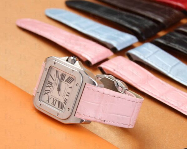 Cartier Santos 100 replacement pink alligator leather straps watch bands for sale
