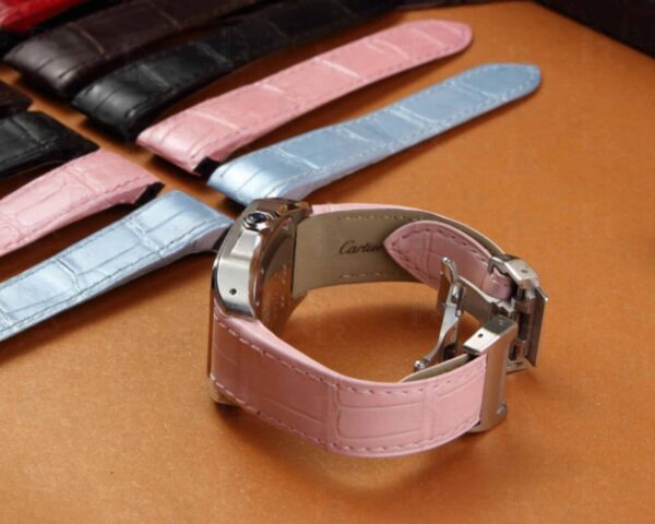 Cartier Santos 100 replacement alligator pink leather strap watch band