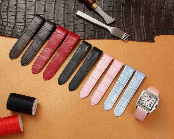 Cartier Santos 100 Medium Large XL replacement pink alligator leather straps watch bands for sale