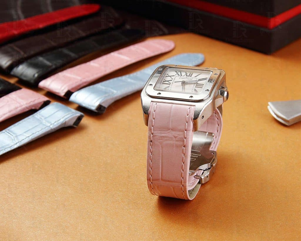 Cartier Santos 100 Medium Large XL replacement pink alligator leather straps watch bands for sale