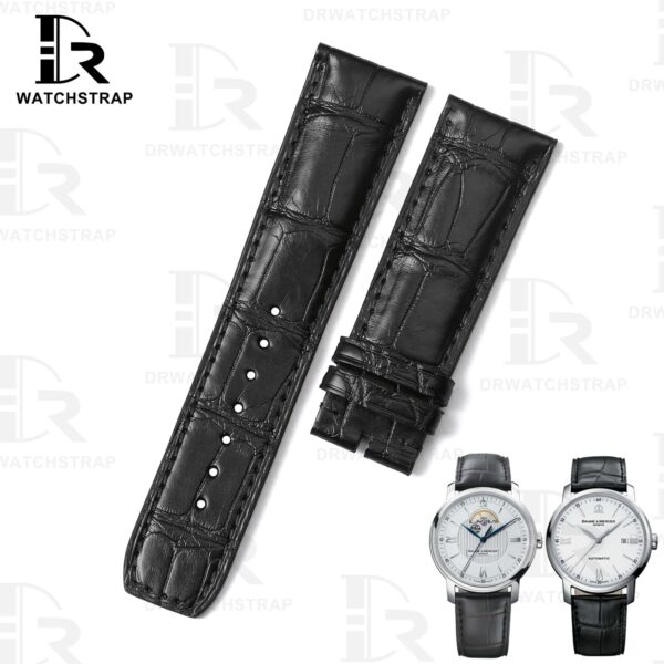 Custom handmade Black Alligator Leather watch band for Baume Mercier strap replacement Baume Mercier Crestmark 8688 8592 (1)