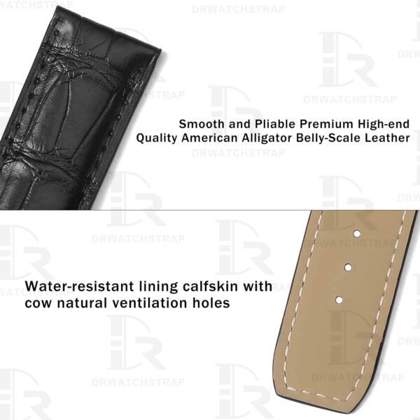 Custom handmade Black Alligator Leather watch band for Baume Mercier strap replacement Baume Mercier Crestmark 8688 8592 (3)