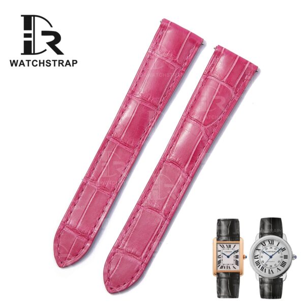 Handmade Cartier Tank solo Pink Alligator Square Scale leather watch strap for Cartier (Double Folded) watchbands