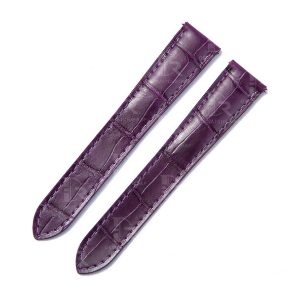 Handmade Cartier Tank solo Purple Alligator Square Scale leather watch strap for Cartier (Double Folded) watchbands