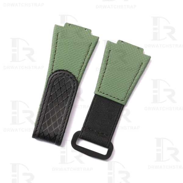 Buy Custom Hublot Spirit of Big Bang 647 Moonphase Canvas Pattern Oliver Green Rubber Velcro & Elastic strap Handmade watchband (1)