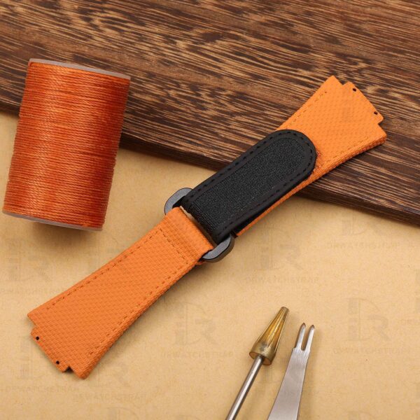 Buy Custom Hublot Spirit of Big Bang 647 Moonphase Canvas Pattern Orange Rubber Velcro & Elastic strap Handmade watchbands (3)