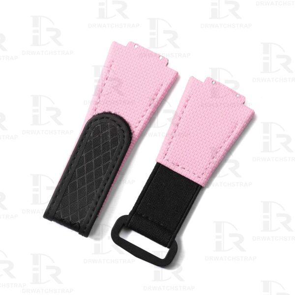 Buy Custom Hublot Spirit of Big Bang 647 Moonphase Canvas Pattern Pink Rubber Velcro & Elastic strap Handmade watchbands (1)