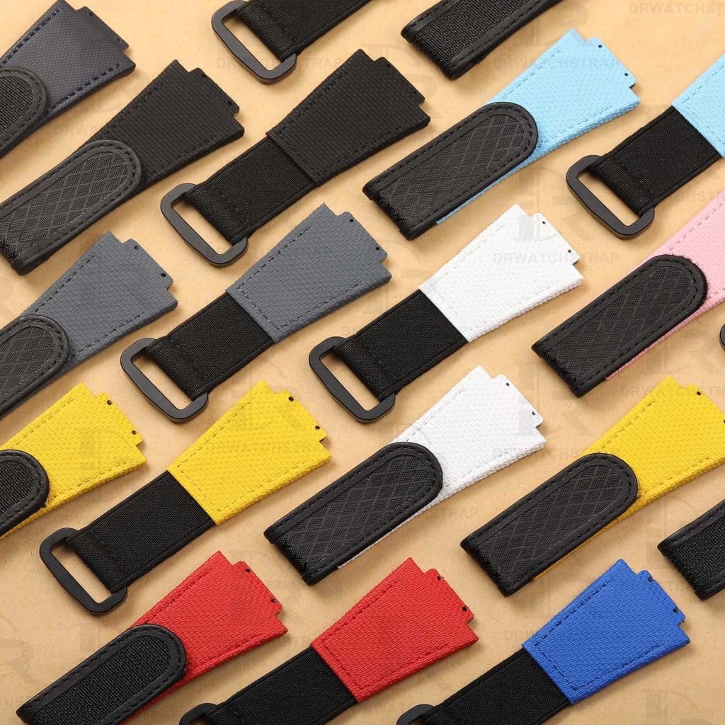 Buy Custom Hublot Spirit of Big Bang 647 Moonphase Canvas Pattern Pink Rubber Velcro & Elastic strap Handmade watchbands (2)