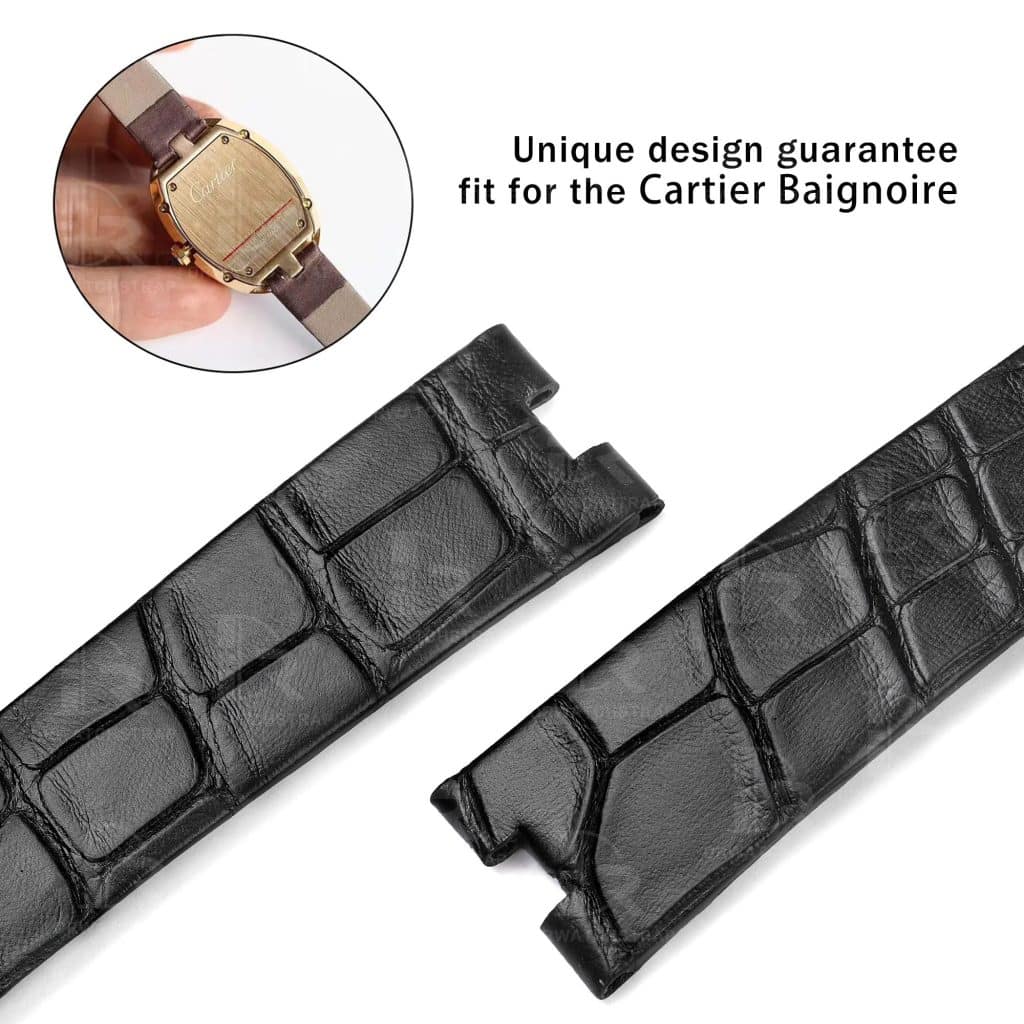 Buy Custom Cartier la Baignoire Allongée, Vintage, Bathtub, Benoit Baignoir Mini, Large, XL watch Black Alligator Belly Scale leather watch Straps 11mm 20mm Handmade watch band