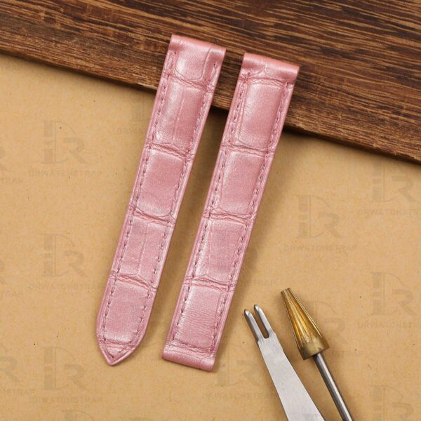 Buy Custom Cartier Tank pearl pink leather watch bands 15mm handmade for straps