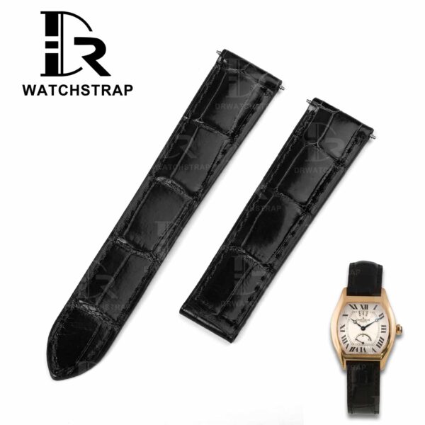 Buy Custom Cartier Tortue Black leather watch band 15mm handmade for sale (1)