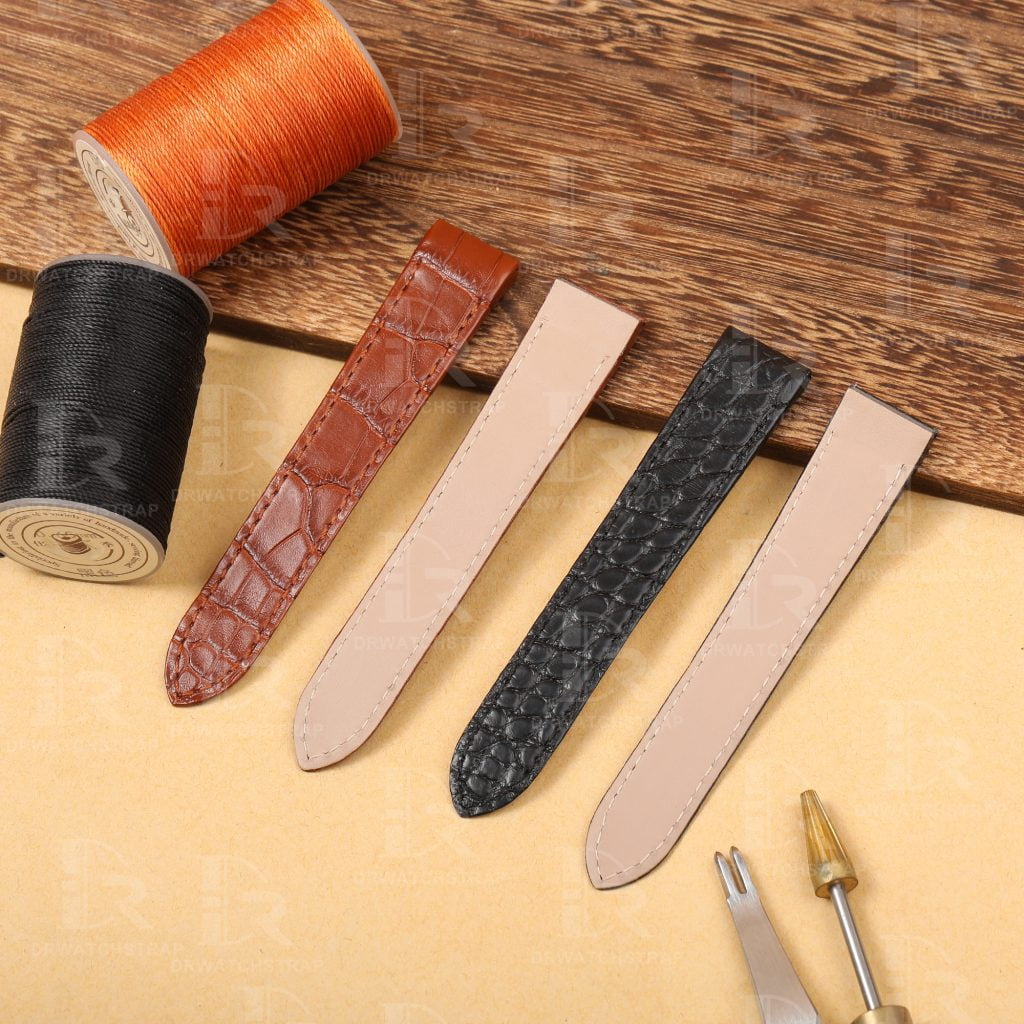 Buy Custom cartier santos de cartier galbée Black leather watchbands Handmade for straps