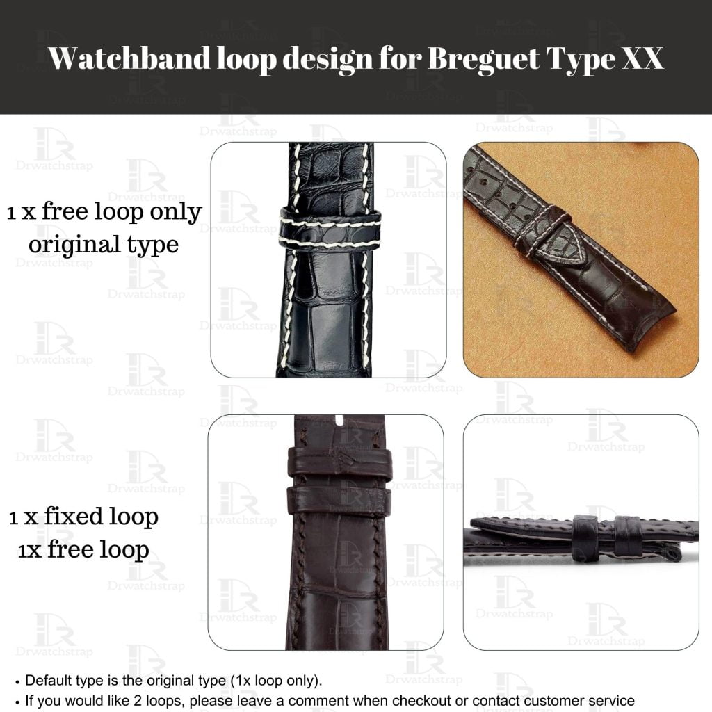 Breguet Type XX XXI XII replacement alligator leather strap watchband