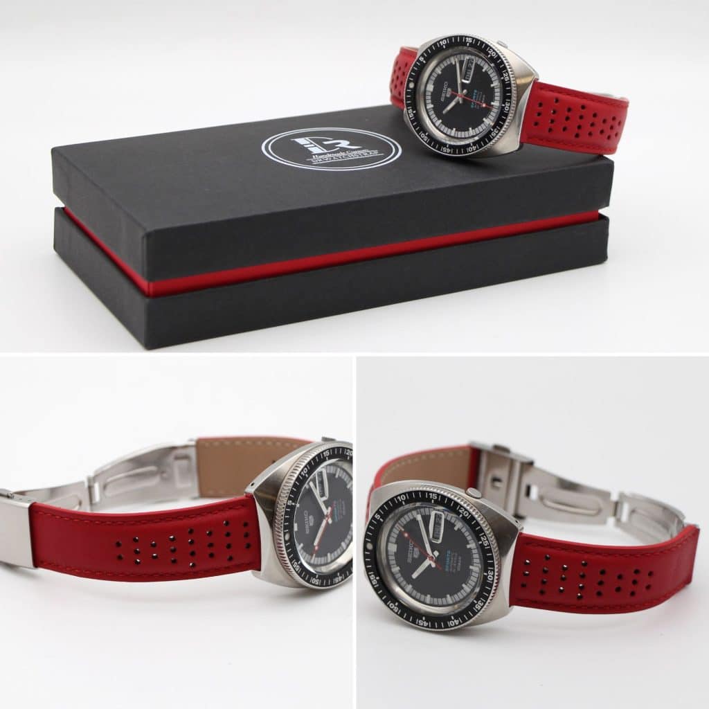 Red Rally replacement leather strap for Seiko 5 sports watch band bracelet